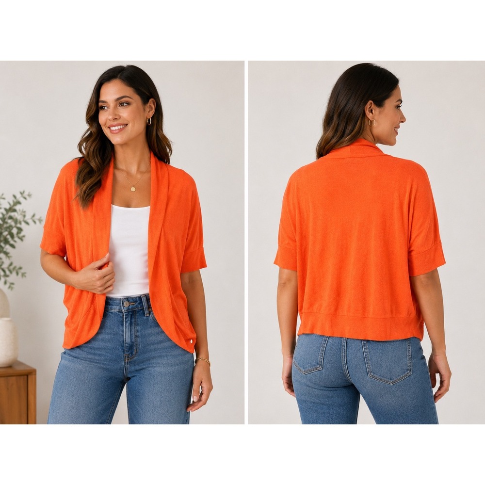 Mossimo Womens‎ Orange Open Front Cardigan Sweater Short Sleeve Size L NEW